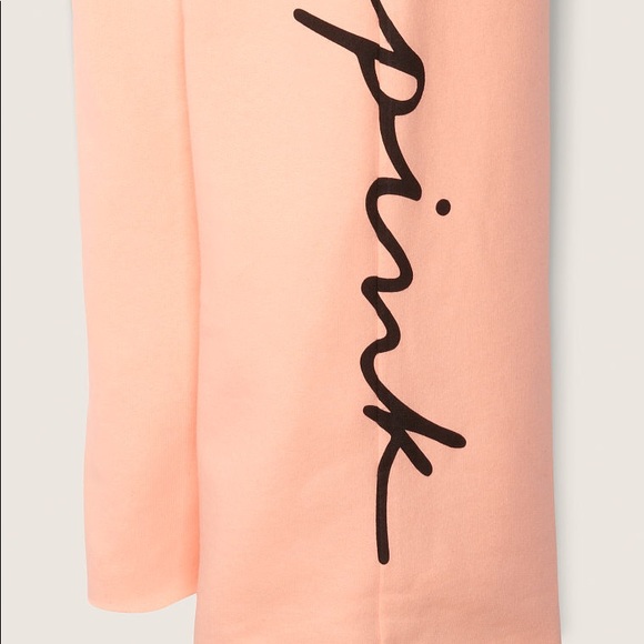 ๐VS PINK PEACH BLACK SCRIPT LOGO BOYFRIEND PANTS - Picture 3 of 7